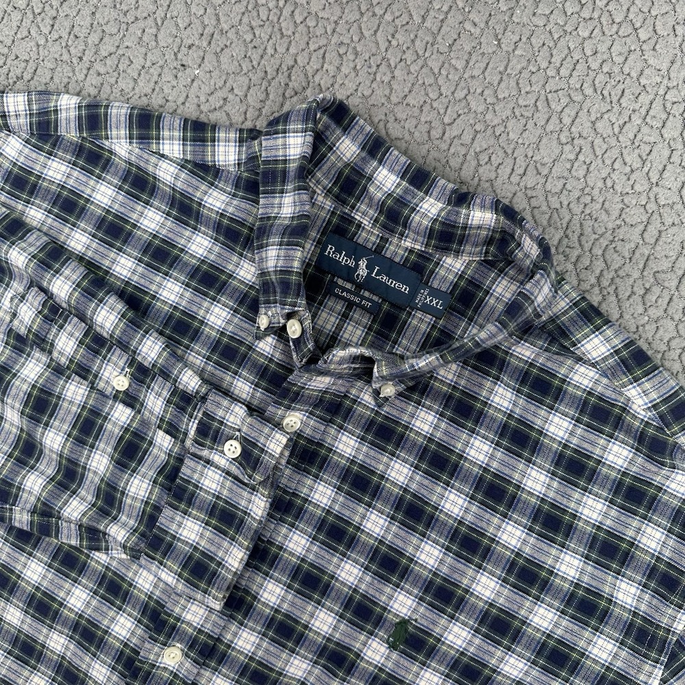 Ralph Lauren Shirt Mens XXL 2XL Custom Fit Button Down Green Plaid  Preppy